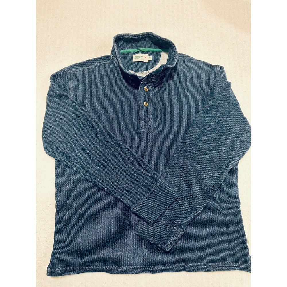 Wellen Men's Blue Striped Knit Pullover Long Sleeve Henley Sweater Size L